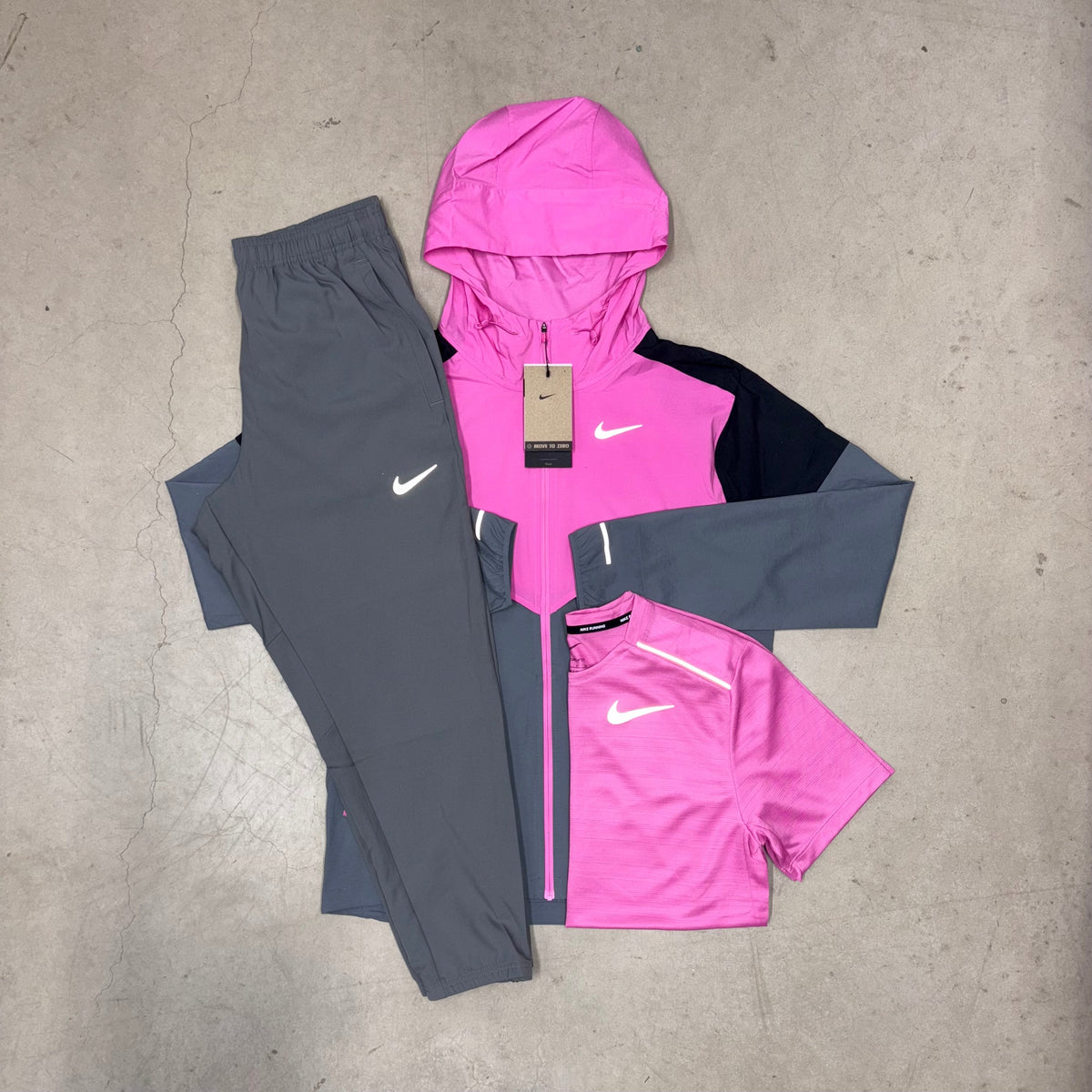 Nike Playful Pink Windrunner Jacket x Grey Challenger Pants Full Bundle
