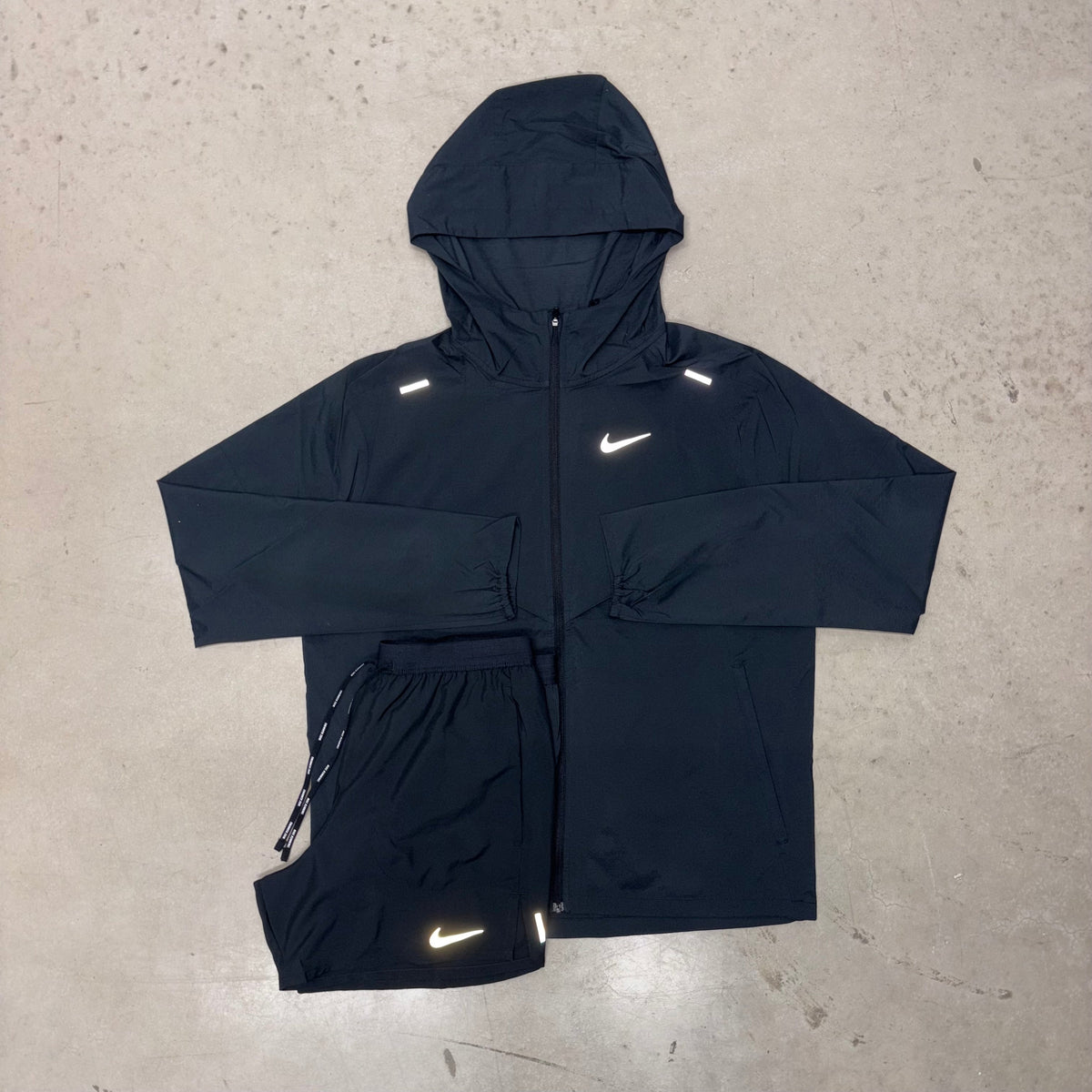 Nike Black Windrunner Jacket x Flex Stride Shorts Set