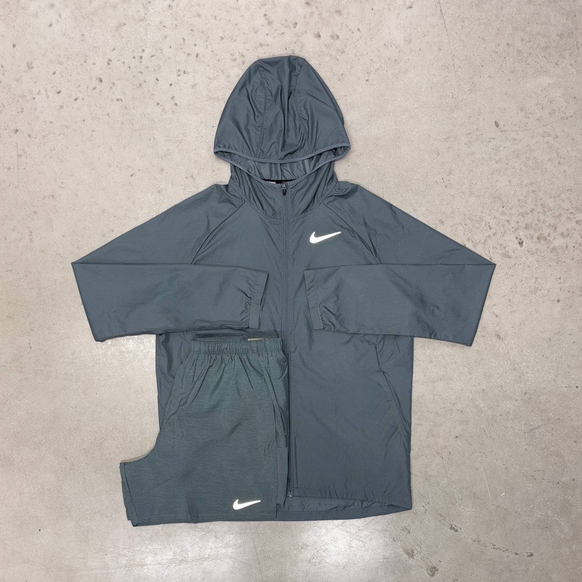 Nike Grey Essential Windrunner Jacket x Challenger Shorts Set