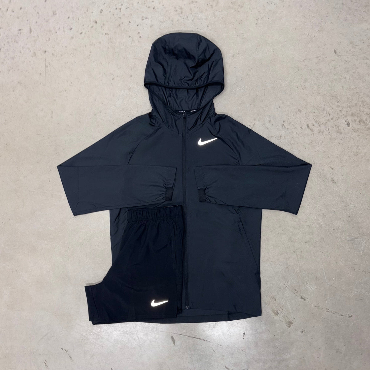 Nike Black Essential Windrunner Jacket x Challenger Shorts Set