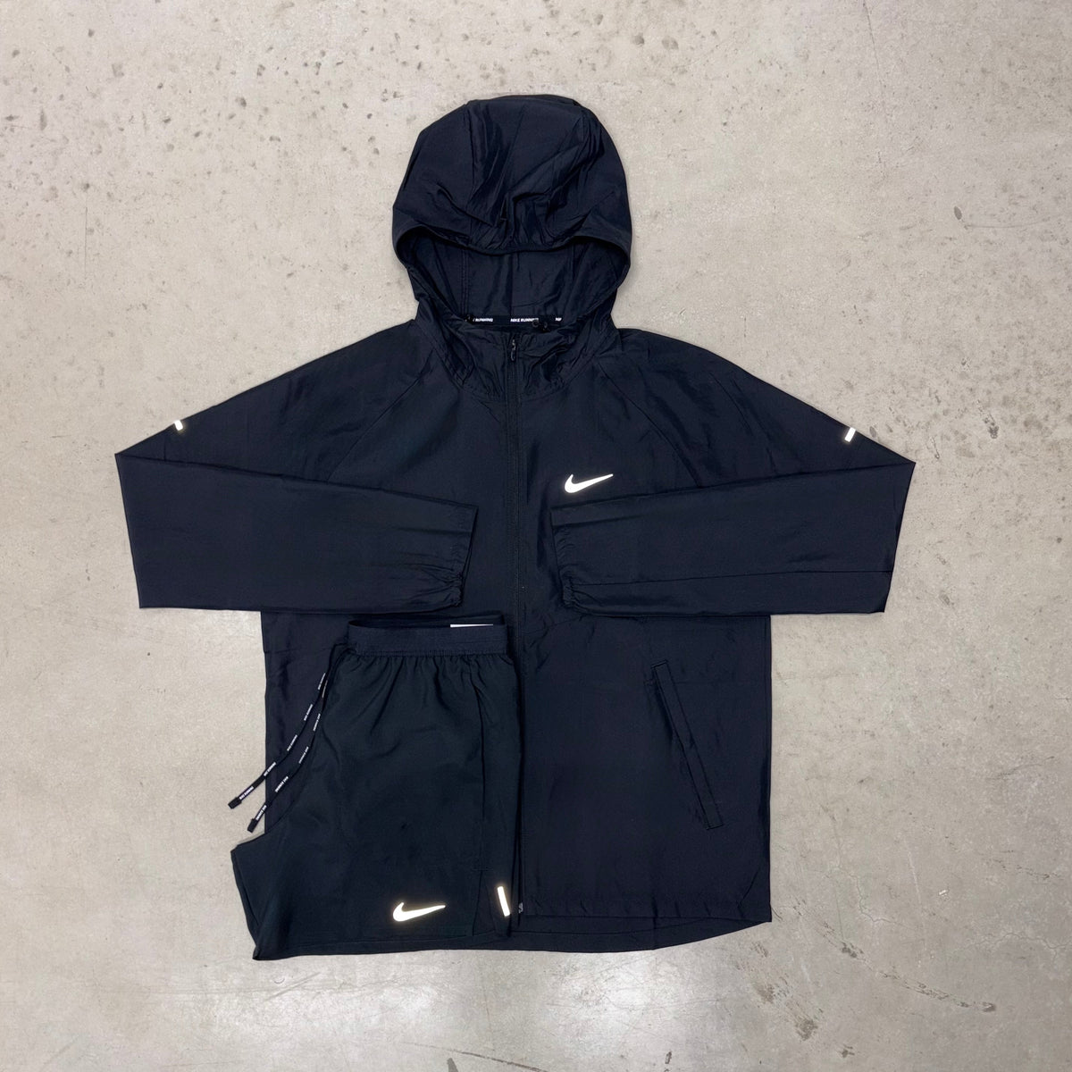 Nike Black Repel Windrunner Jacket x Flex Stride Shorts Set