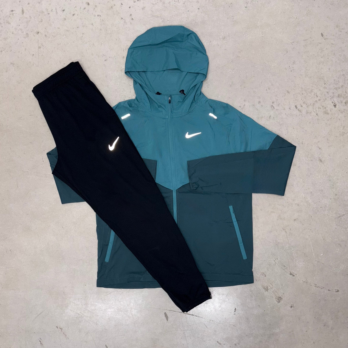 Nike Teal Blue Windrunner Jacket x Black Challenger Tracksuit