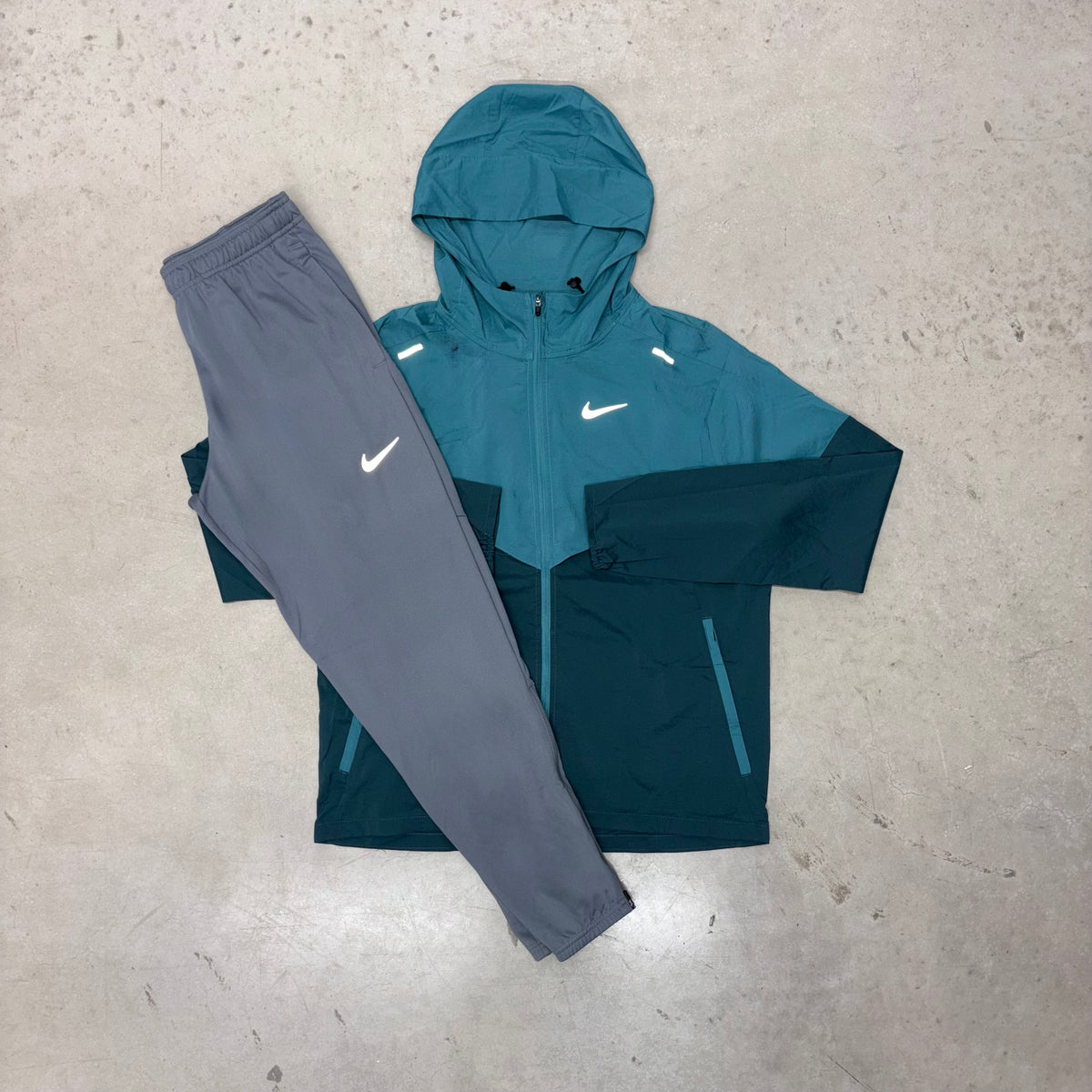 Nike Teal Blue Windrunner Jacket x Grey Challenger Tracksuit