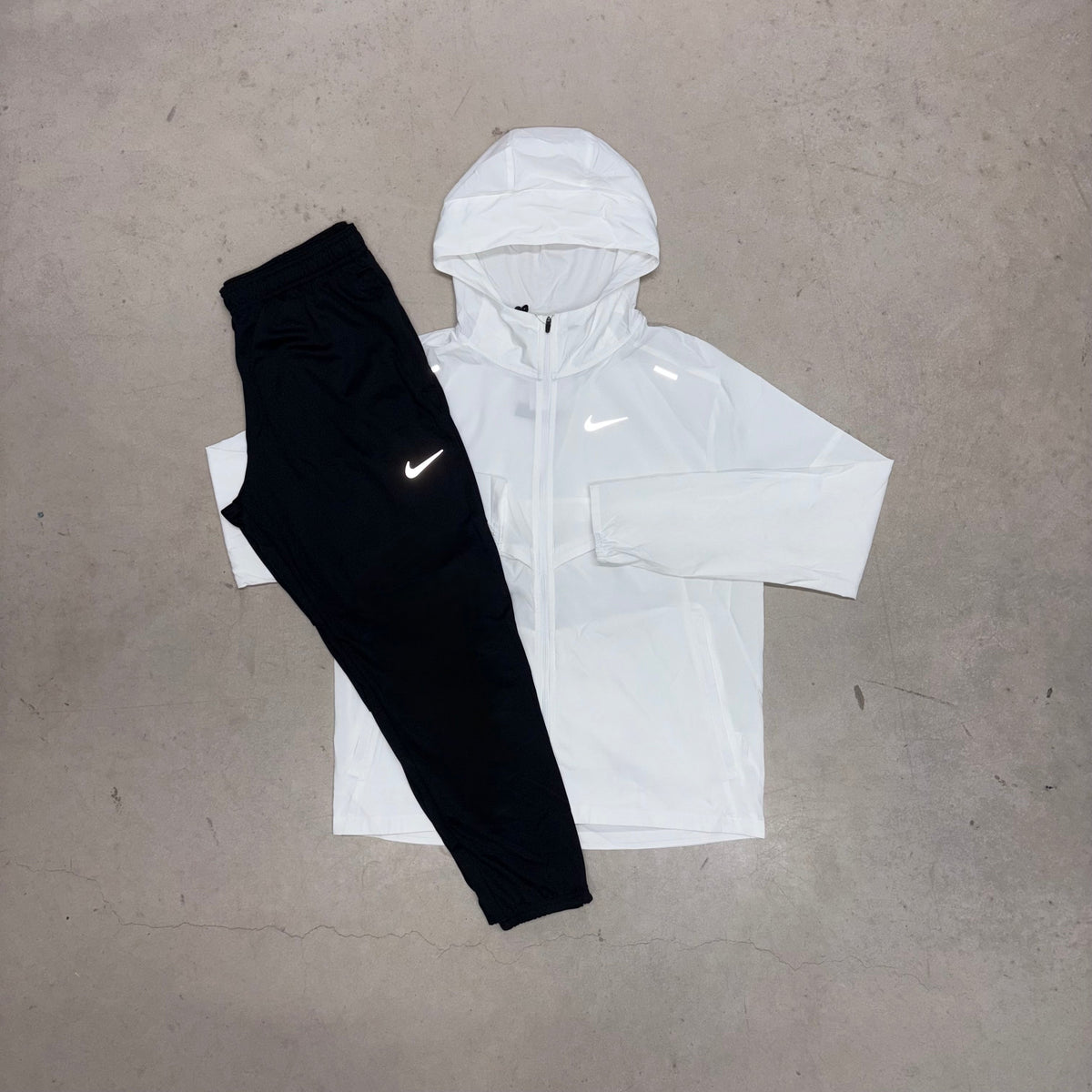 Nike Ice White Windrunner Jacket x Black Challenger Pants Tracksuit