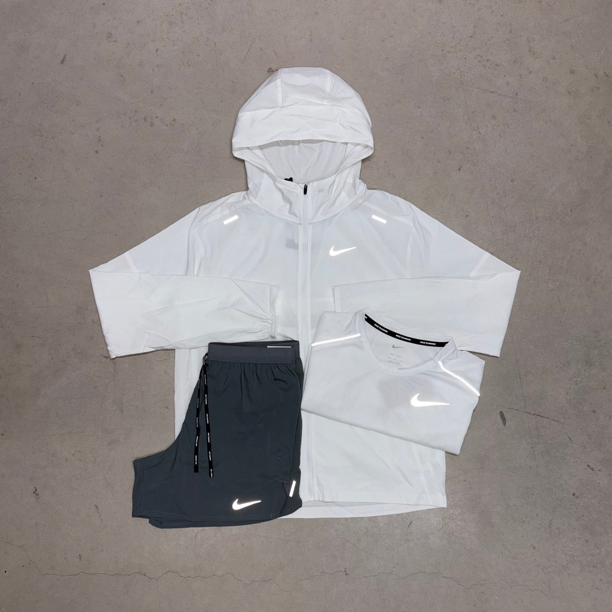 Nike Ice White Windrunner Jacket x Grey Flex Stride Shorts Tracksuit