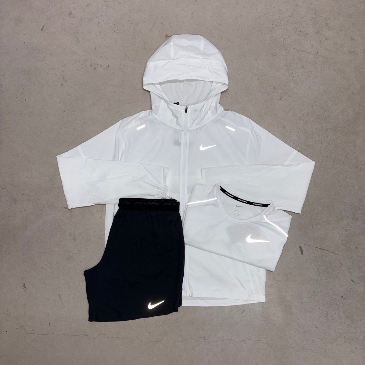 Nike Ice White Windrunner Jacket x Black Flex Stride Shorts Tracksuit