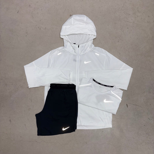 Nike Ice White Windrunner Jacket x Black Flex Stride Shorts Tracksuit