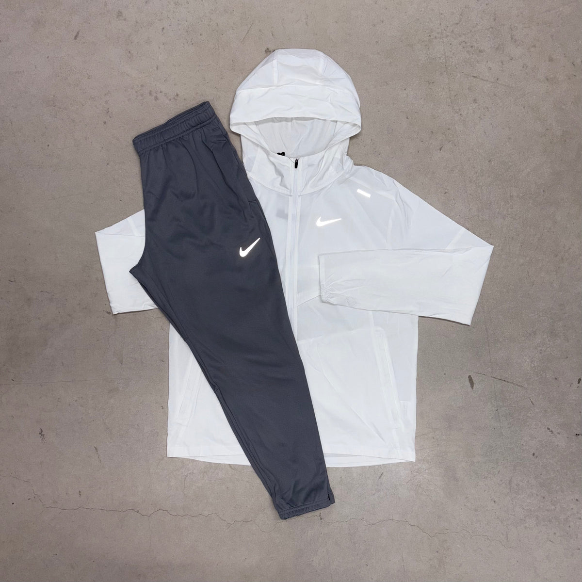 Nike Ice White Windrunner Jacket x Grey Challenger Pants Tracksuit