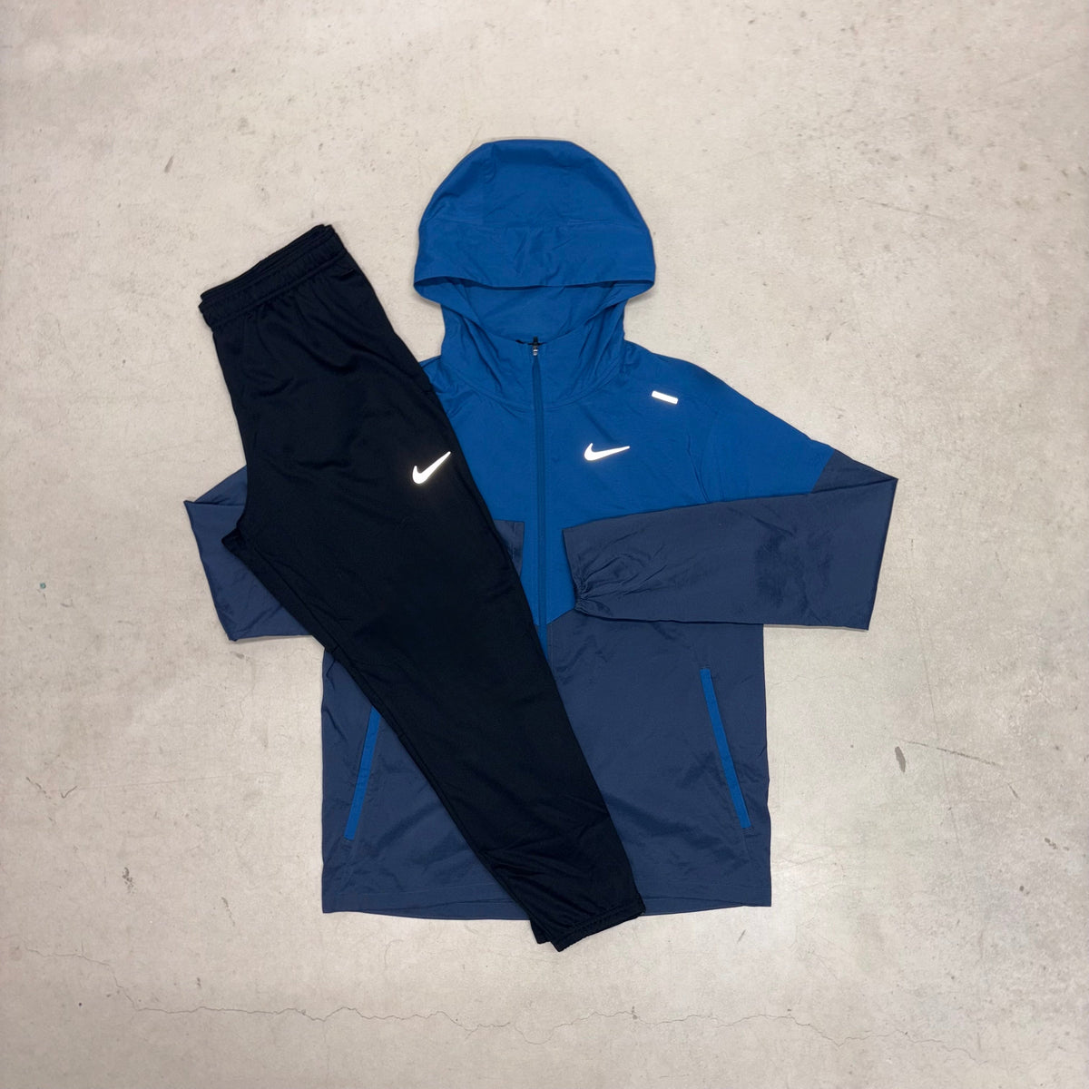 Nike Thunder Blue Windrunner Jacket x Black Challenger Pants Tracksuit