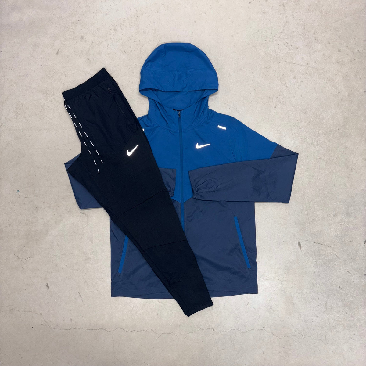 Nike Thunder Blue Windrunner Jacket x Black Phenoms Pants Tracksuit