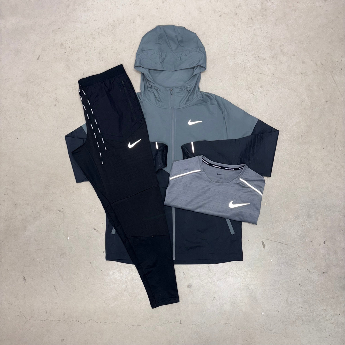Nike Black/Grey Windrunner Jacket Phenom Elite Bundle x Grey Miler T-Shirt