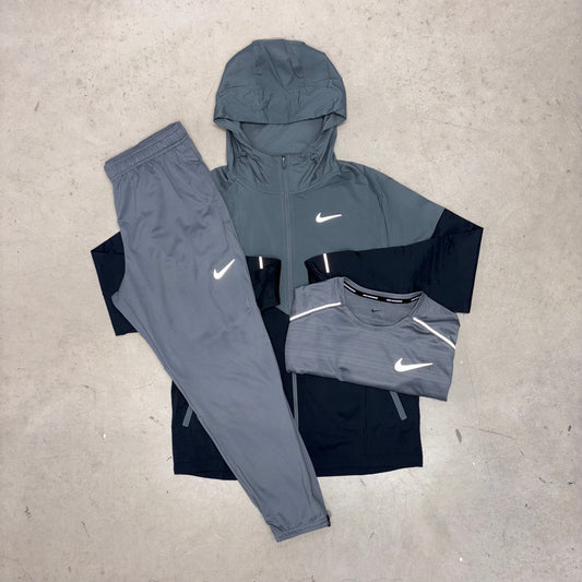 Nike Black/Grey Windrunner Jacket x Grey Challenger x Grey Miler T-Shirt Bundle