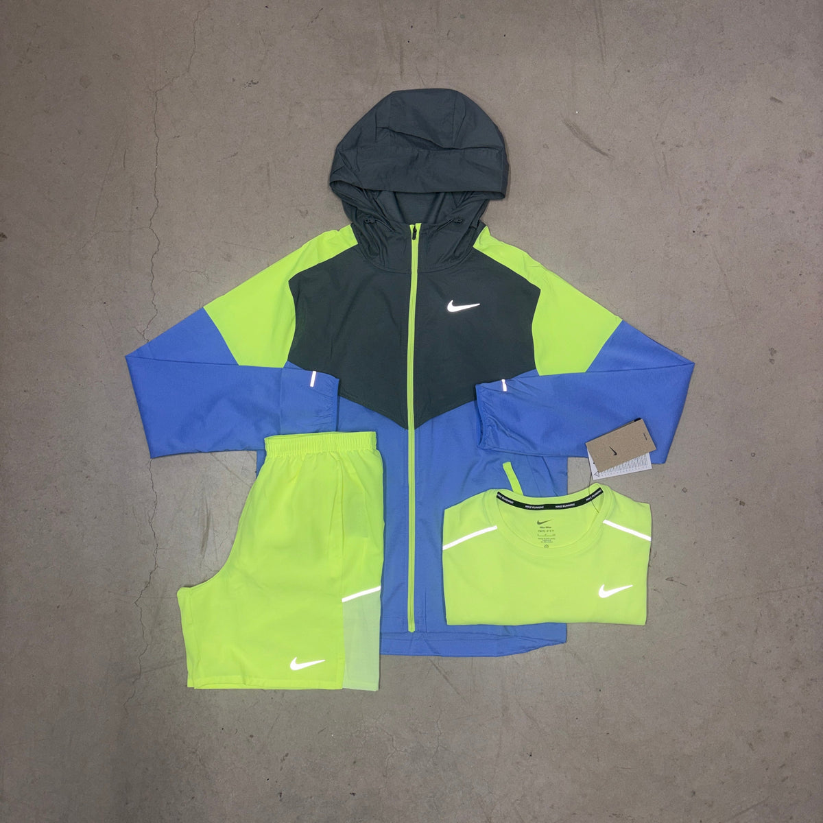 Nike Volt Yellow Multi-Colour Block Windrunner Jacket Full Bundle