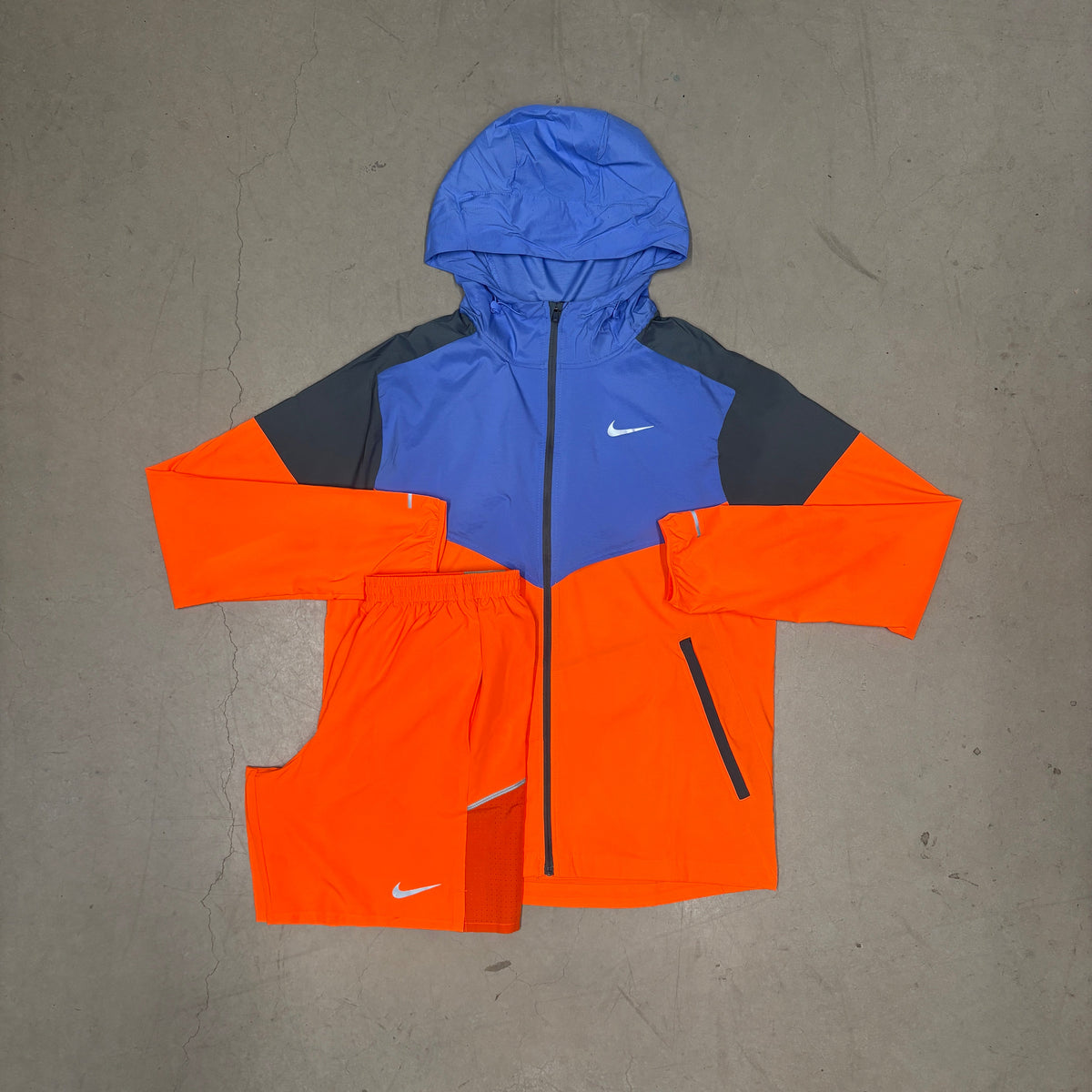 Nike Total Orange/Royal Pulse Impossibly Light Jacket x Total Orange Challenger Shorts